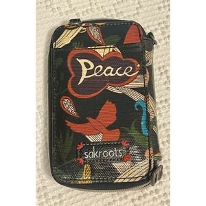 SAKROOTS PEACE WRISTLET PHONE WALLET CREDIT CARDS MULTI ZIP AROUND
